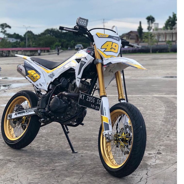 Jual DECAL CRF 150 L PUTIH KOMBINASI GOLD SUPERMOTO FULL BODY CUSTOM