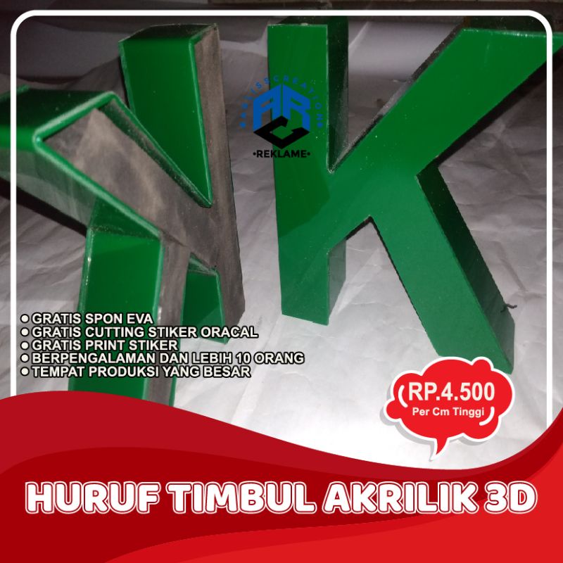 Jual HURUF TIMBUL AKRILIK 3 LAYER LAPIS SPON ACRYLIC LED STAINLESS 3D