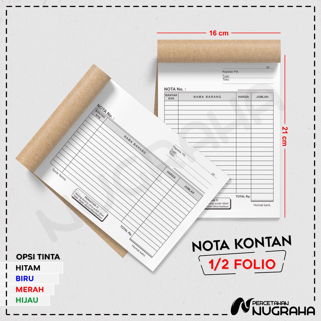 Jual Nota Ukuran Folio Rangkap Ply Buku Nota Kontan Isi