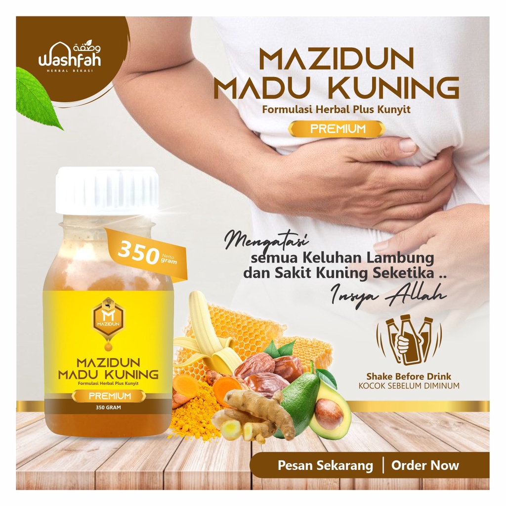 Jual Madu Herbal Lambung Gerd Maag Plus Kunyit Mazidun Kuning 350gr