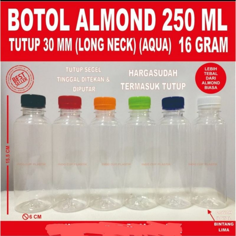 Jual Botol Almond Plastik 250 Ml Tebal Isi 100 FREE KARDUS Botol Susu