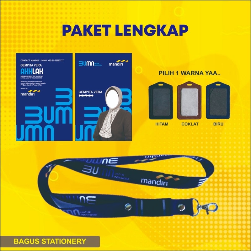 Jual Cetak ID CARD Bumn Tali Lanyard Print Custom Satuan Nama Tag Kartu