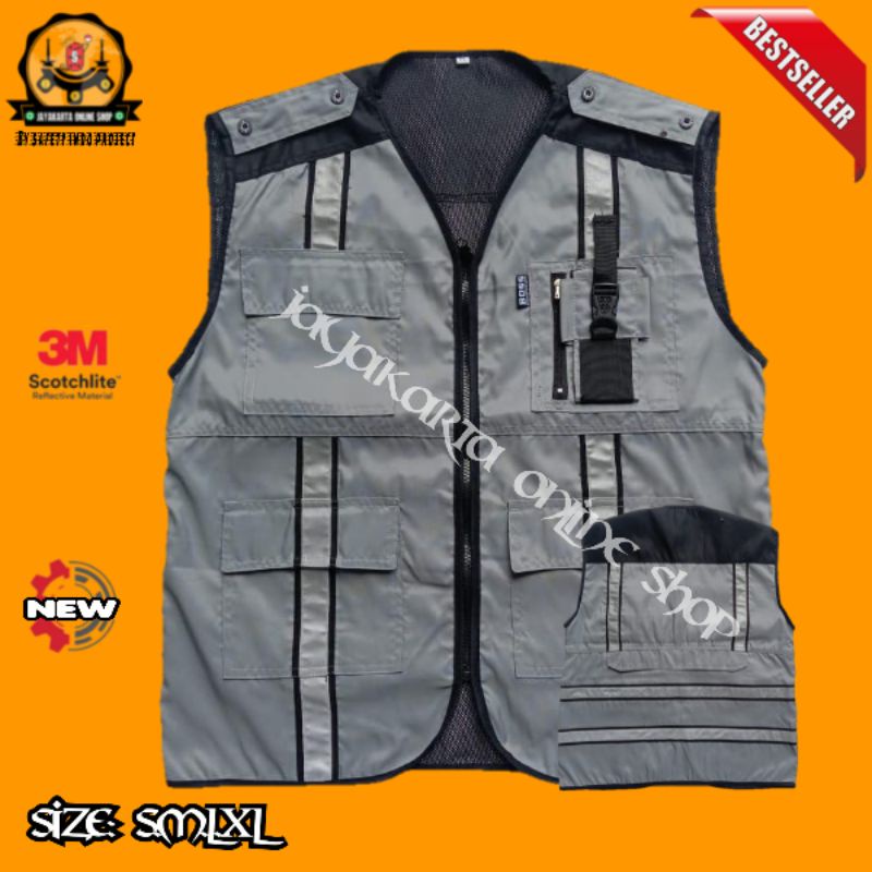 Jual ROMPI SAFETY 3M SCOTLIGHT ABU HITAM TASLAN WATERPROOF SAFETY VEST