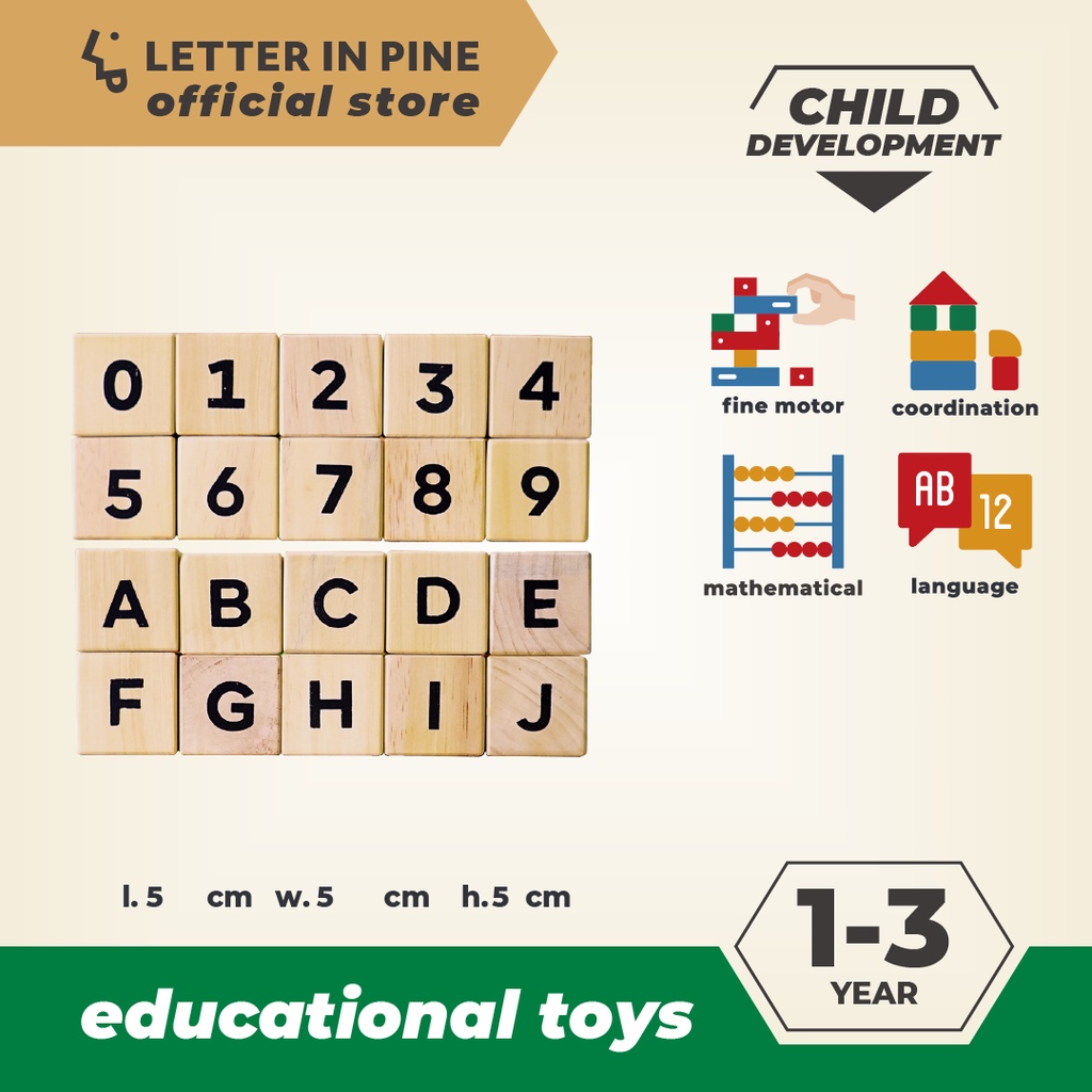 Jual Letterinpine Alphabet Number Blocks Mainan Kayu Wooden Toy