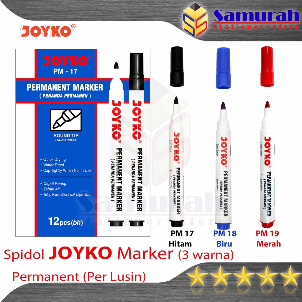 Jual Spidol Permanent Marker Joyko PM 17 Hitam Spidol Papan Tulis