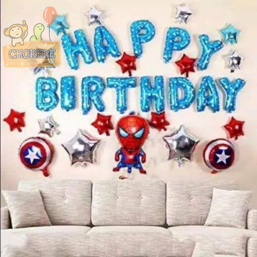 Jual Paket Dekorasi Hiasan Balon Happy Birthday Ulang Tahun Spiderman