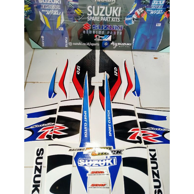 Jual Striping Sticker Satria Lumba Kotak Biru Putih Kwalitas Super