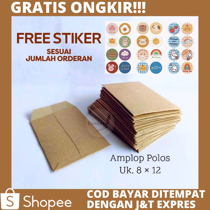 Jual FREE STIKER 8x12 Cm Amplop Craft Coklat Polos Amplop Coklat