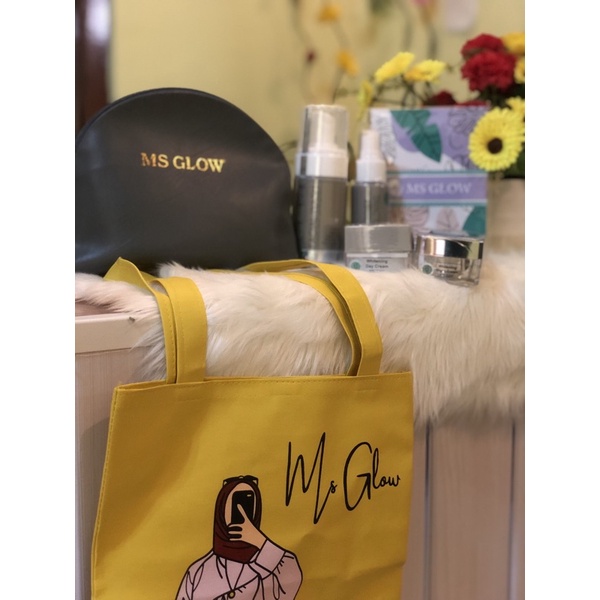 Jual Paket Wajah Ms Glow Free Gift Tote Bag Pashmina Ms Glow Beauty