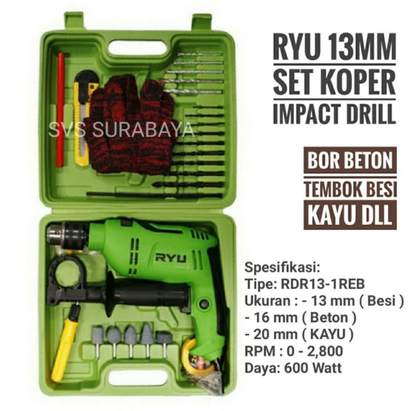 Jual Bor Ryu RID13 1REB 13mm Impact Drill Set Koper Bor Beton Tembok