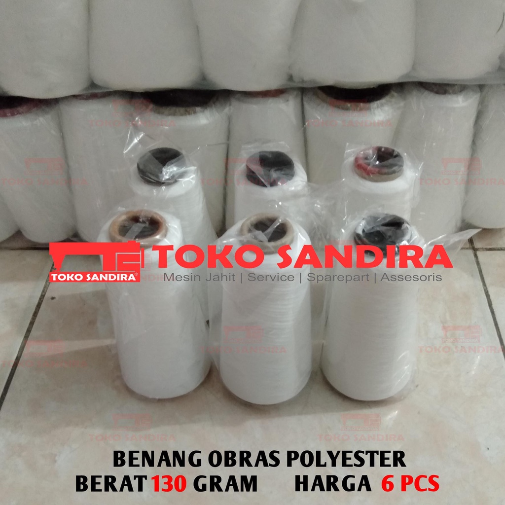 Jual 6 PCS Benang Obras Polyester Warna Putih 130 Gram Benang