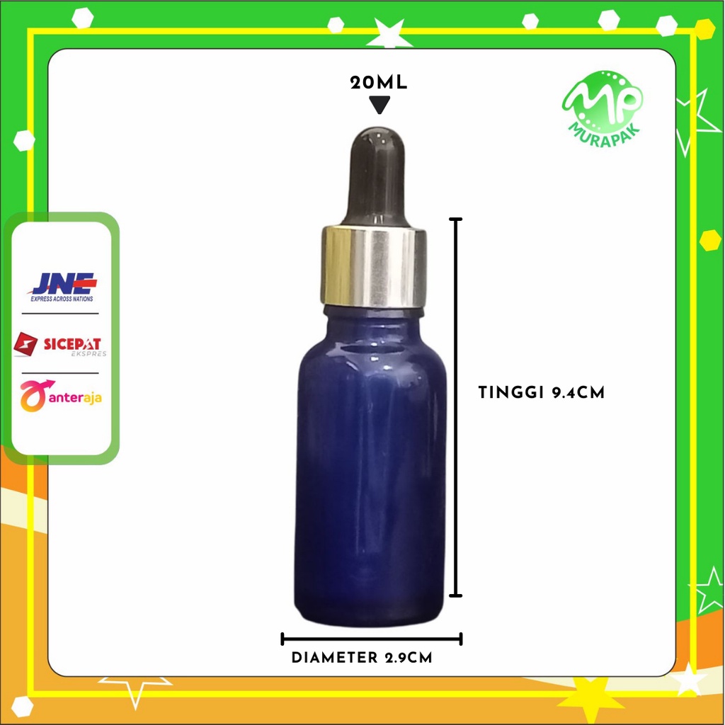 Jual Botol Kaca Pipet Ml Biru Tebal Ring Silver Karet Hitam