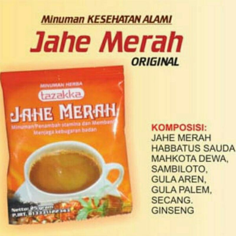 Jual Minuman Instan Sachet Jahe Merah Original Plus Gula Aren Tazakka