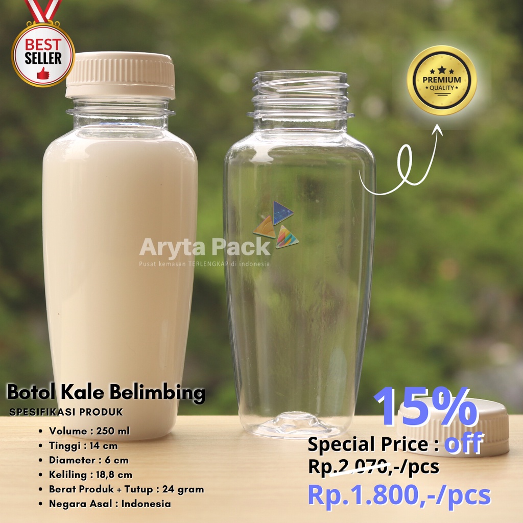 Jual Botol Plastik PET 250ml Kale Belimbing Minuman Mineral Jus Susu