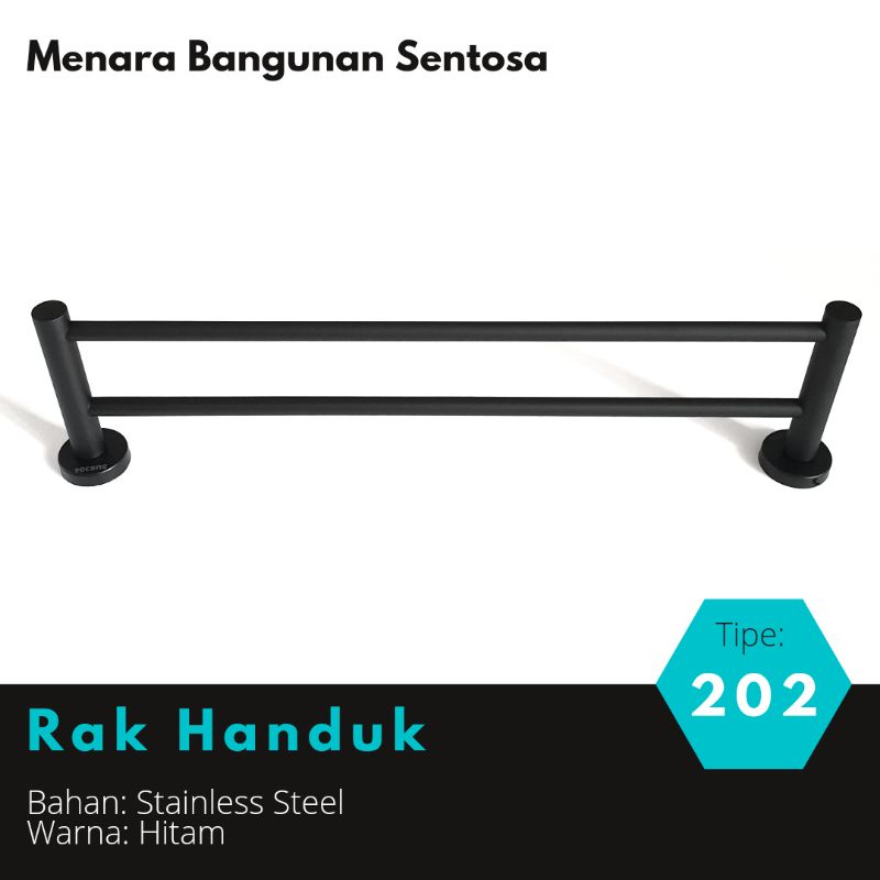 Jual Gantungan Rak Handuk Stainless 202 Hitam Bulat Baju Kamar Mandi