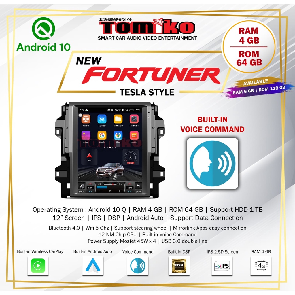 Jual Head Unit Android Tomiko New Fortuner Tesla Sim Card Ram