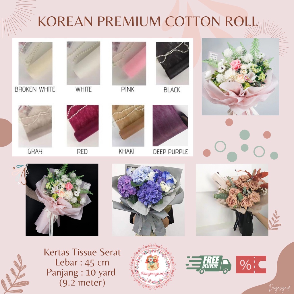 Jual 1 ROLL FLOWER WRAPPING KOREAN PREMIUM COTTON ROLL KERTAS TISSUE