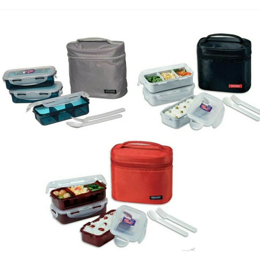 Jual LOCK N LOCK Lock Lock Lunch Box 3P Set With Fork Spoon And Bag