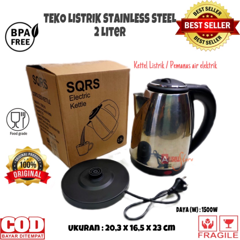 Jual BISA COD PROMO TEKO LISTRIK STAINLESS STEEL 2 LITER PEMANAS