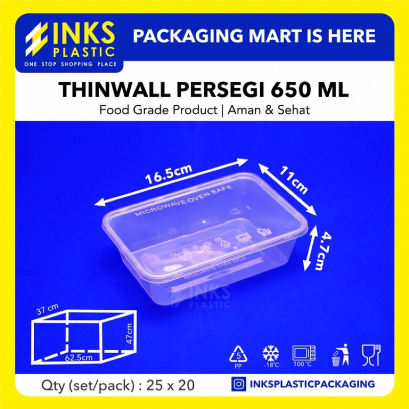 Jual THINWALL 650ML RECTANGLE PERSEGI PANJANG 650 ML 500 PCS