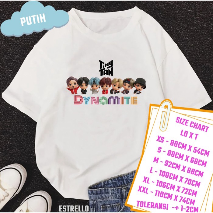 Jual ESTRELLO BAJU KAOS WANITA TINYTAN DYNAMITE BTS Putih S