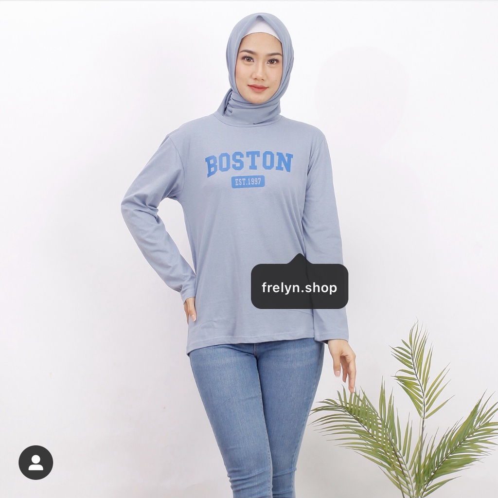 Jual Kaos Panjang Dusty Blue Longsleeve Oversize Baju Tshirt Tumblr