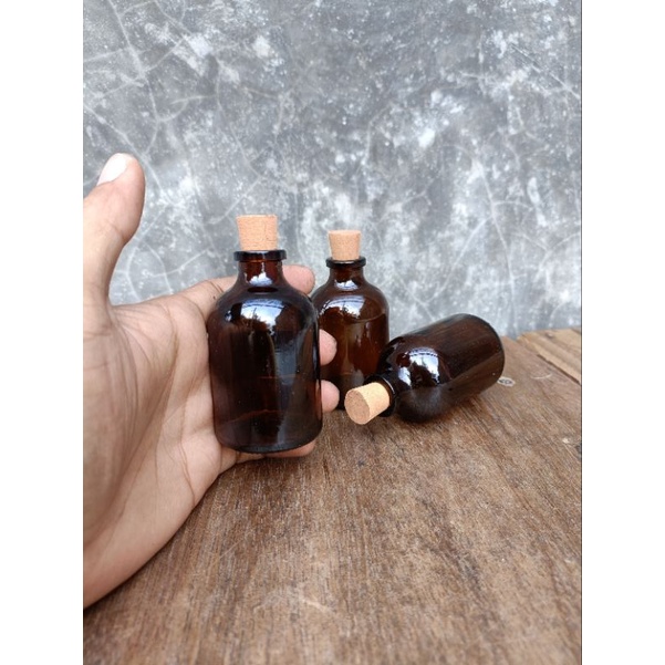 Jual Botol Kaca VIAL 50ml AMBER COKLAT 50ml Tutup Kayu Gabus