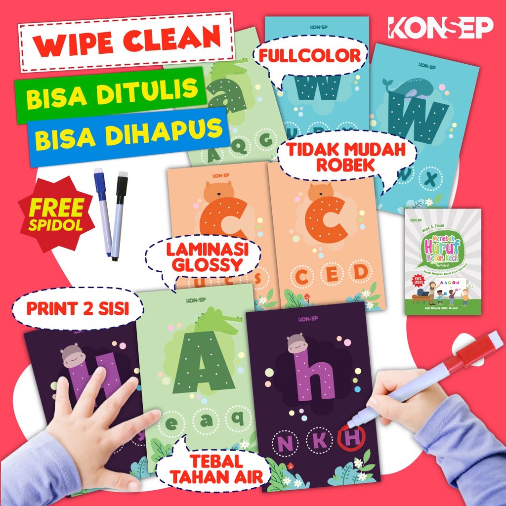 Jual Free Spidol Konsep Flashcard Wipe And Clean Menebak Huruf