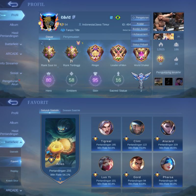 Jual Akun Mobile Legends Epic Limit Jonson Stun Chou Full Garansi