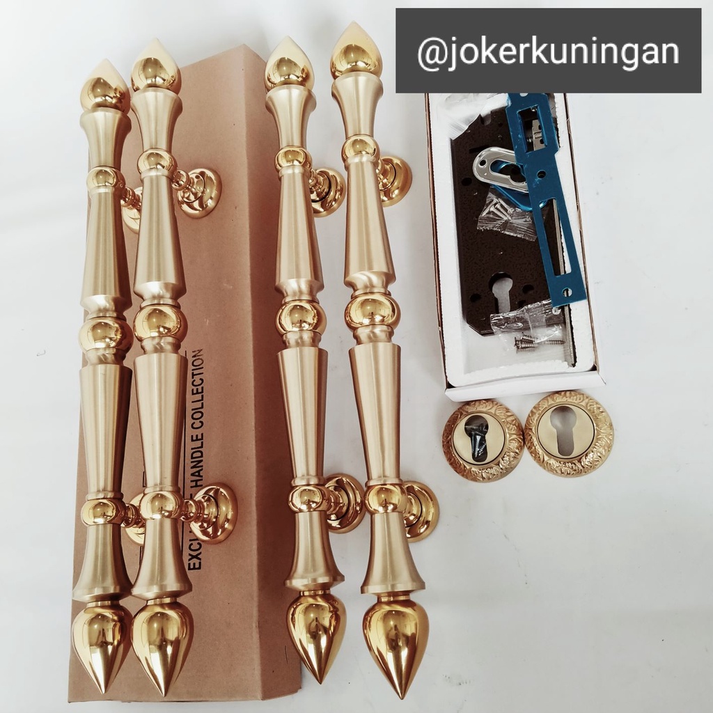 Jual PROMO Handle Pintu Rumah Kuningan 51cm Gold Paket Komplit