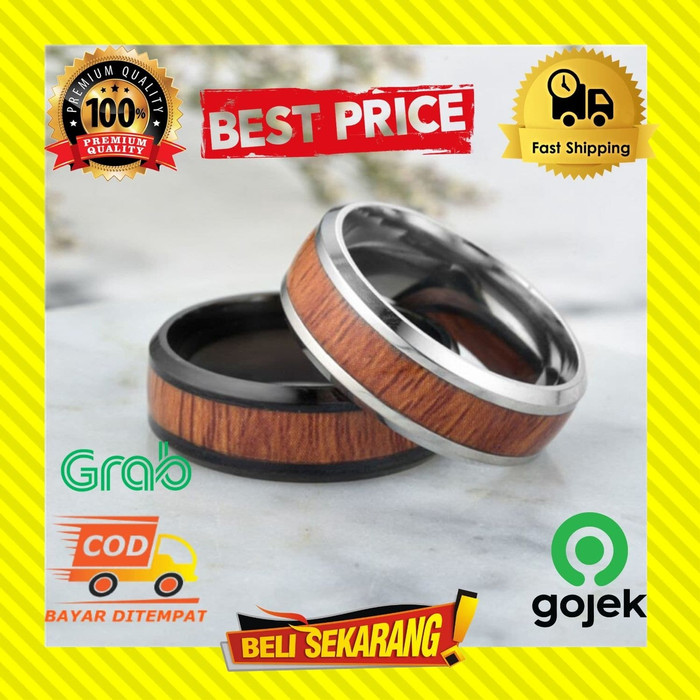 Jual Promo Cincin Pria Tungsten Ceramic Motif Kayu Titanium Premium