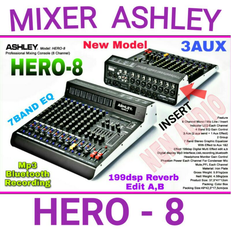 Jual Mixer ASHLEY HERO8 COMPRESOR PAD HPF New Model HERO 8 Original Mp3