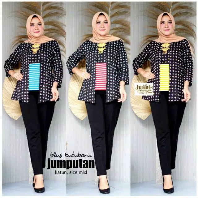 Jual Jumbo Ld Xxxl Blus Kutubaru Jumputan Blouse Batik Kerja Muslim