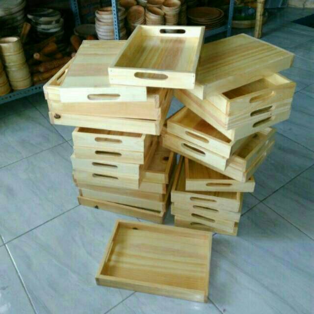 Jual Nampan Baki Tray Kayu Pinus Uk Sedang Pegangan Datar Shopee