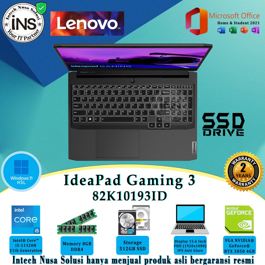 Jual Lenovo IdeaPad Gaming 3 93ID I5 11320H 8GB 512GB SSD VGA WIN11HSL