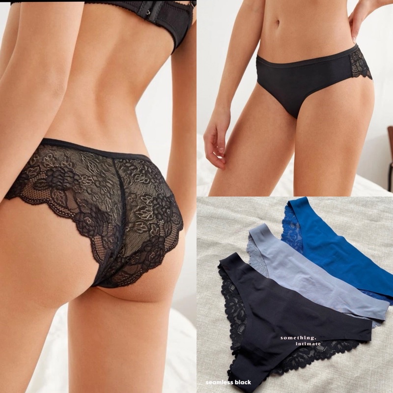 Jual H M Cheeky Seamless Brazillian Lacey Panty Brief CD Nude Black