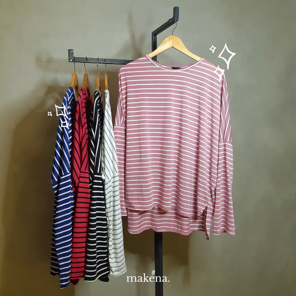 Jual Oversized Stripe Tee Kaos Wanita Lengan Panjang Kaos Oversize