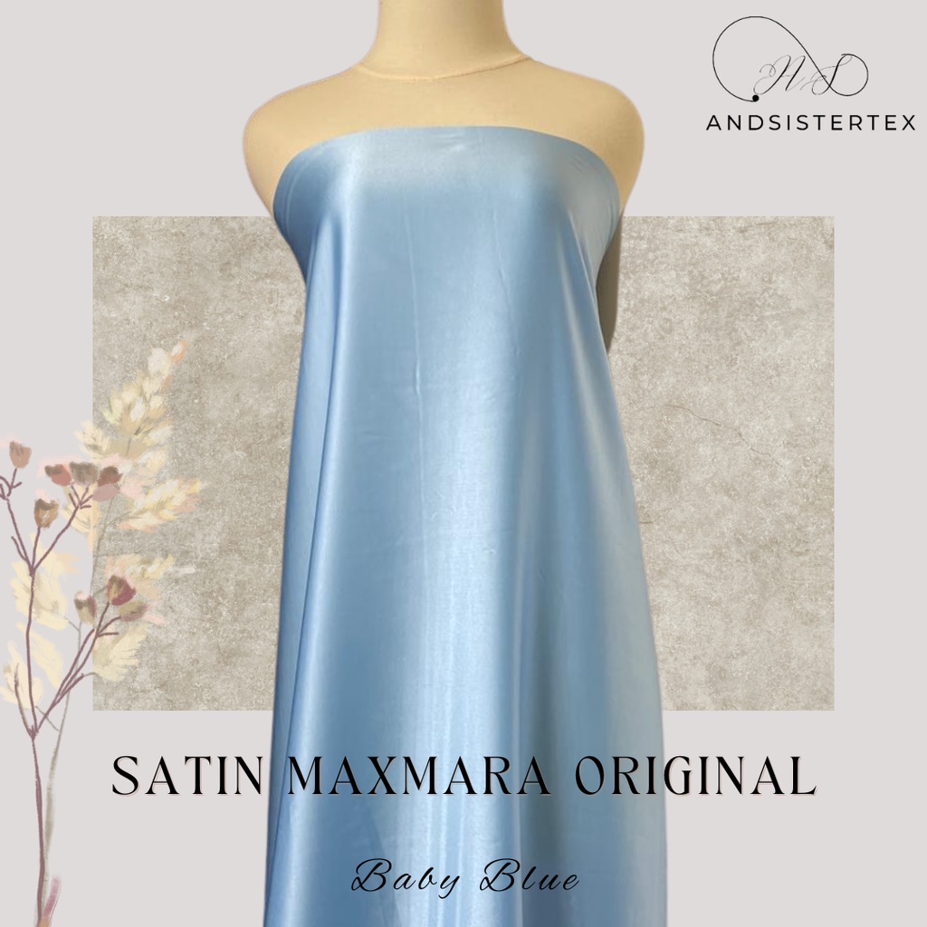 Jual Dasar Kain Satin Maxmara Original Pure Silk Warna Baby Blue Biru