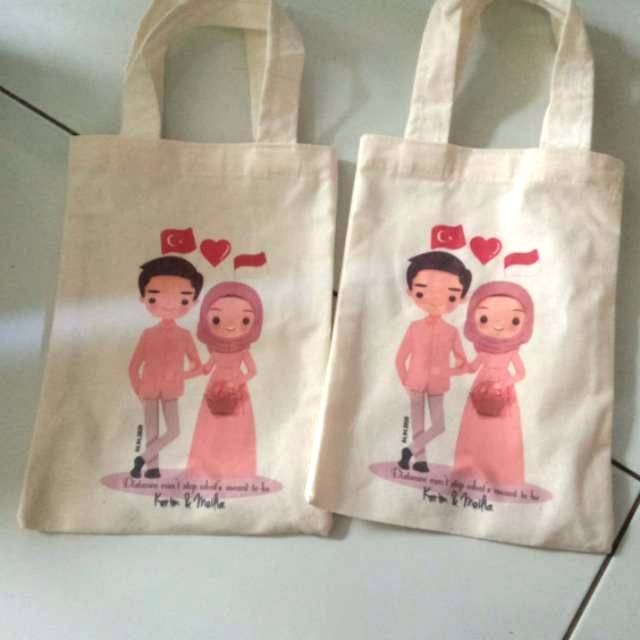 Jual SOUVENIR NIKAH WEDDING TAS BLACU 25x30 DESAIN CUSTOM Shopee