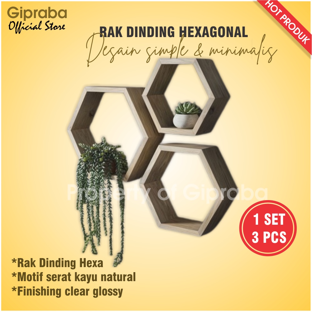 Jual Rak Dinding Hexagonal Kayu Jati Belanda Wall Decor Aesthetic