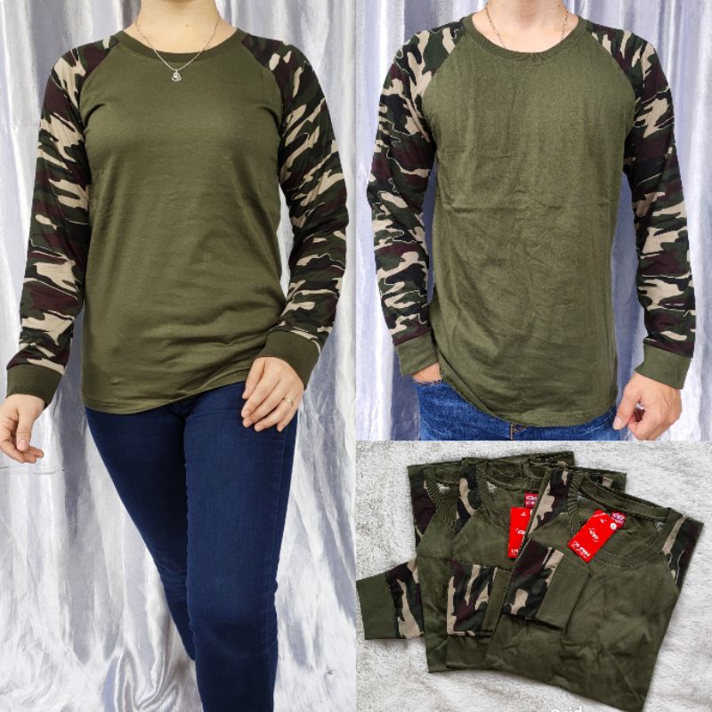 Jual Kaos Reglan Polos Army Doreng Unisex Lengan Panjang Uk M L Xl Xxl