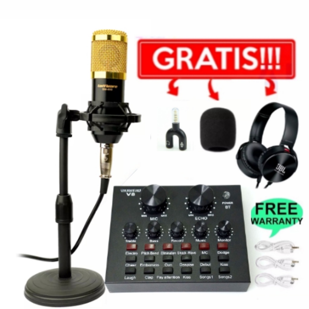 Jual GRATIS Headphone Paket Microphone Mic Condenser BM800 Plus Stand