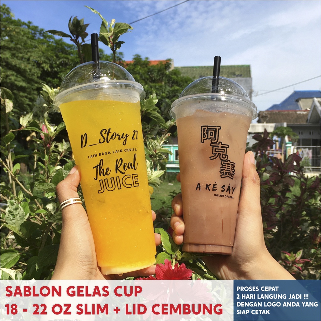 Jual Promo Sablon Gelas Cup Plastik Oz Slim Tutup Cembung