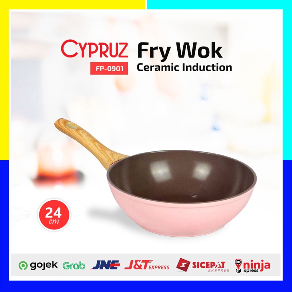 Jual Cypruz FP 0901 Pink Fry Wok Wajan Cekung Induksi Ceramic Coating