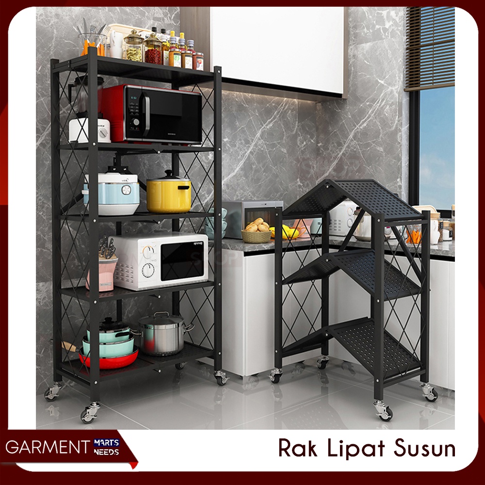 Jual Rapusun Rak Dapur Susun Troli Roda Bisa Dilipat Tanpa Instalasi