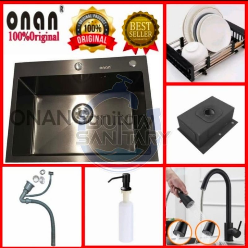 Jual Paket Komplit Kitchen Sink Onan Black Original Bak Cuci