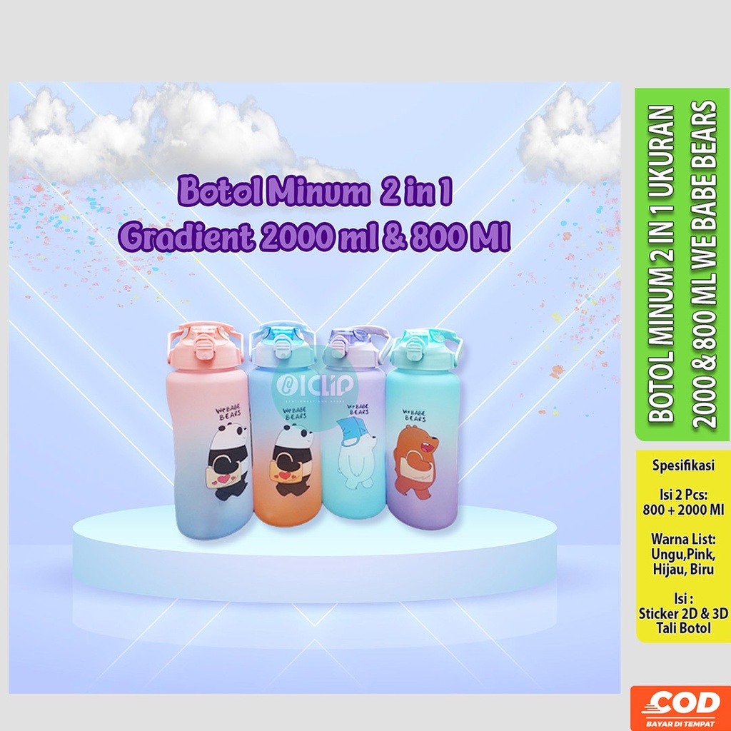 Jual ICLIPSTATIONERY Botol Minum Gradasi Bear 2 In 1 Ukuran 2000 800