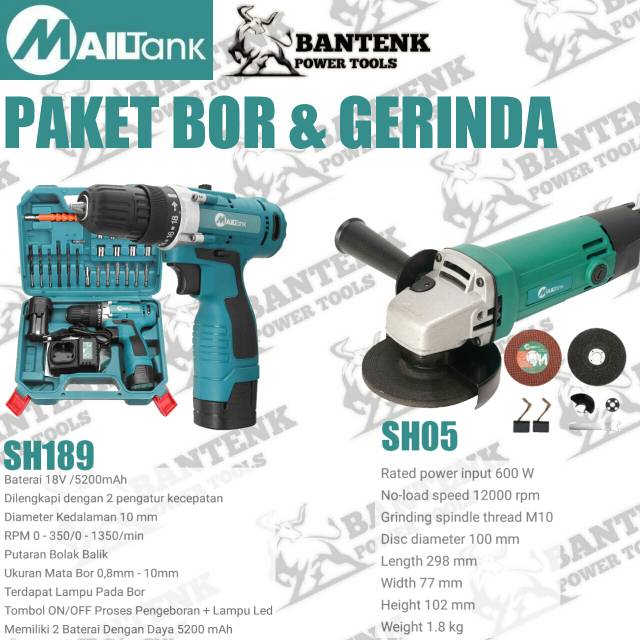 Jual Paket Bor Cordless V Mailtank Dan Gerinda Tangan Mailtank Sh