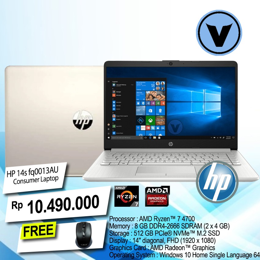 Jual Laptop HP 14s Fq0013AU Ryzen 7 4700 VEGA 7 8GB 512GB SSD W10 OHS 2