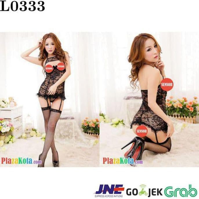 Jual L0333 Lingerie Chemise Halterneck Hitam Transparan Bra Kawat